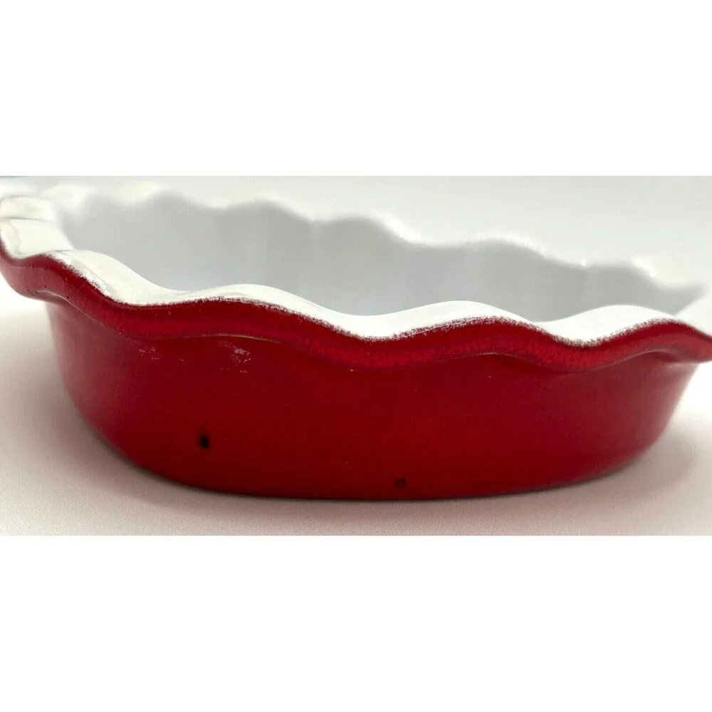 Emile Henry Red & White Heart Shape Ruffled Dish Made in‎ France 5 3/4” 61.49
